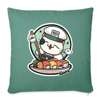 Neko Sushi Chef – Funny Cat Kitchen - Housse de coussin décorative 45 x 45 cm - vert sapin - Devant