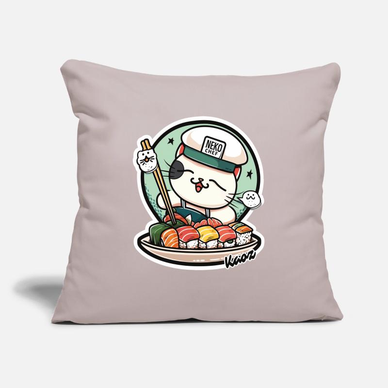 Neko Sushi Chef – Funny Cat Kitchen Housse de coussin décorative 45 x 45 cm