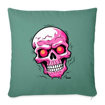 Pink Totenkopf mit glühenden Augen - Sofakissenbezug 45 x 45 cm - Tanngrün - Vorne
