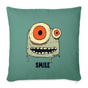 Grinsendes Monster mit zwei Augen: Lächeln! - Sofakissenbezug 45 x 45 cm - Tanngrün - Vorne