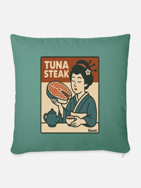 Gejsza ze stekiem z tuńczyka w stylu retro japońskim - Poszewka na poduszkę 45 x 45 cm - jodłowa zieleń