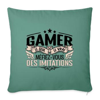 Gamer cadeau Gamer le vrai Gamer - Housse de coussin décorative 45 x 45 cm - vert sapin - Devant
