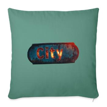 Panneau de ville rouillé de la ville avec une sensation vintage - Housse de coussin décorative 45 x 45 cm - vert sapin - Devant