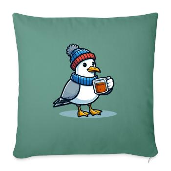 North Sea Seagull Hat Beanie Drinks Tea or Coffee - Sofa pillowcase 17,3'' x 17,3'' (45 x 45 cm) - cypress green - Front