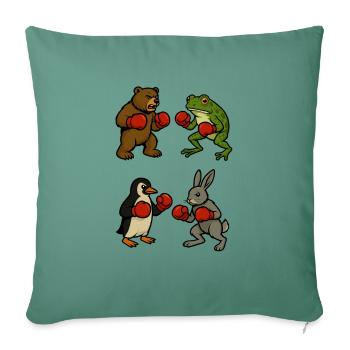 ours grenouille pingouin lapin boxe combat de ring de boxe - Housse de coussin décorative 45 x 45 cm - vert sapin - Devant