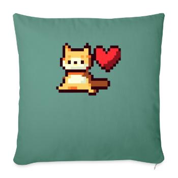 Pixelart, Cat with Heart - Sofa pillowcase 17,3'' x 17,3'' (45 x 45 cm) - cypress green - Front
