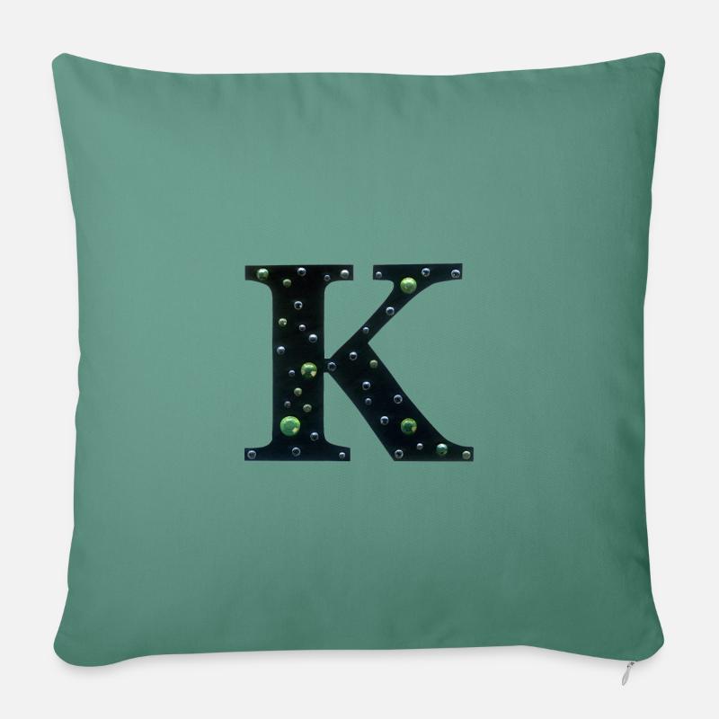 Buchstabe K Monogramm, Grün und Silber - Cool Galaxy - Sofakissenbezug 45 x 45 cm - Tanngrün