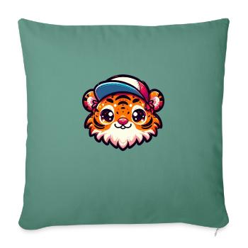 Tigre a casquette mignon - Housse de coussin décorative 45 x 45 cm - vert sapin - Devant