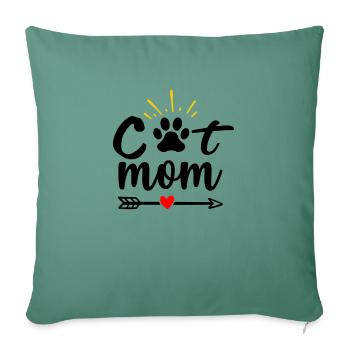 Maman chat - Housse de coussin décorative 45 x 45 cm - vert sapin - Devant
