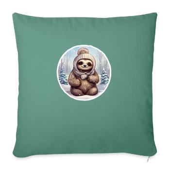 Sloth in the snow with cap - Sofa pillowcase 17,3'' x 17,3'' (45 x 45 cm) - cypress green - Front