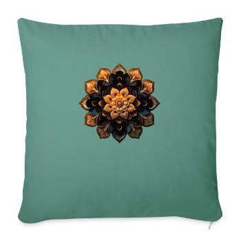 Golden and Turquoise Flower Mandala on Black Background - Sofa pillowcase 17,3'' x 17,3'' (45 x 45 cm) - cypress green - Front