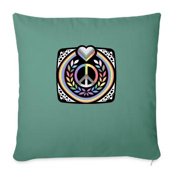 Drapeau arc-en-ciel de tolérance cardiaque d'amour de fierté LGBT - Housse de coussin décorative 45 x 45 cm - vert sapin - Devant