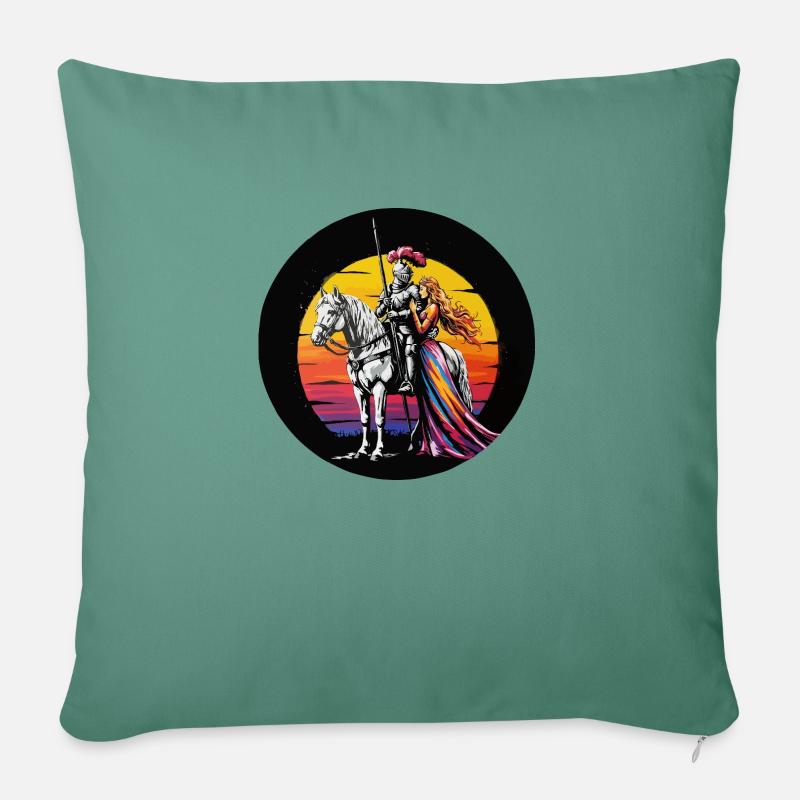 Chevalier sur le cheval blanc avec couleur princesse - Housse de coussin décorative 45 x 45 cm - vert sapin
