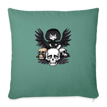 Raven sitting on a skull - Sofa pillowcase 17,3'' x 17,3'' (45 x 45 cm) - cypress green - Front