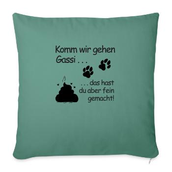 Komm wir gehen Gassi: Belohnung in Pfotenform - Sofakissenbezug 45 x 45 cm - Tanngrün - Vorne
