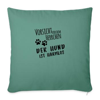 Vorsicht vor dem Herrchen der Hund ist harmlos - Sofakissenbezug 45 x 45 cm - Tanngrün - Vorne