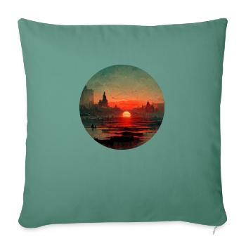 Coucher de soleil vintage City Painting - Housse de coussin décorative 45 x 45 cm - vert sapin - Devant