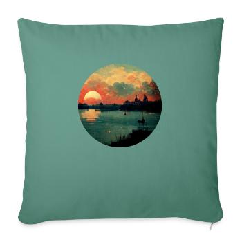 Coucher de soleil vintage City Painting - Housse de coussin décorative 45 x 45 cm - vert sapin - Devant