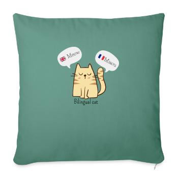 Bilingual cat | Chat bilingue français/anglais - Housse de coussin décorative 45 x 45 cm - vert sapin - Devant