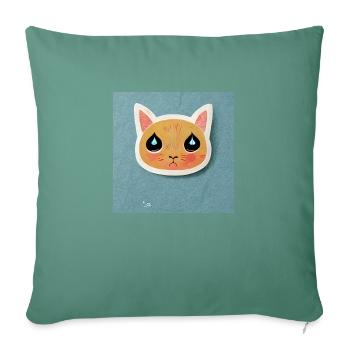 Chat de dessin animé mignon - Housse de coussin décorative 45 x 45 cm - vert sapin - Devant