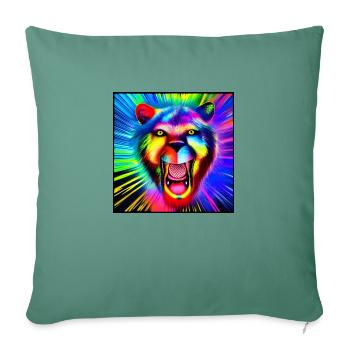 colorful cool lion shows his teeth at the party - Sofa pillowcase 17,3'' x 17,3'' (45 x 45 cm) - cypress green - Front