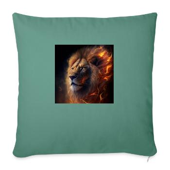 Lion enflammé - Housse de coussin décorative 45 x 45 cm - vert sapin - Devant