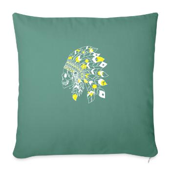 skull with white and yellow Indian headdress - Sofa pillowcase 17,3'' x 17,3'' (45 x 45 cm) - cypress green - Front