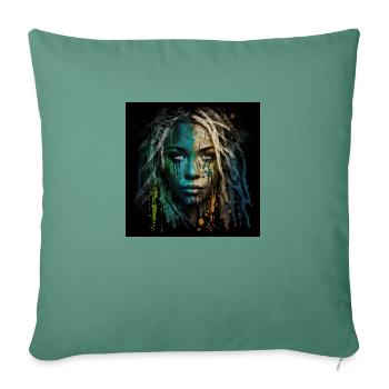 Face woman dreadlocks n°12 - Sofa pillowcase 17,3'' x 17,3'' (45 x 45 cm) - cypress green - Front
