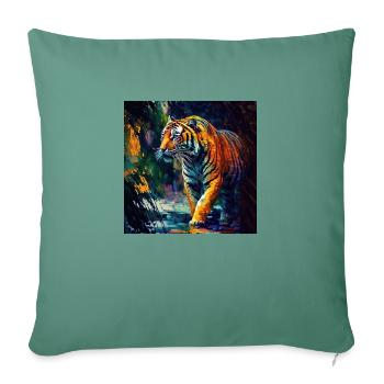 Bengalischer Tiger auf der Jagd - Sofakissenbezug 45 x 45 cm - Tanngrün - Vorne