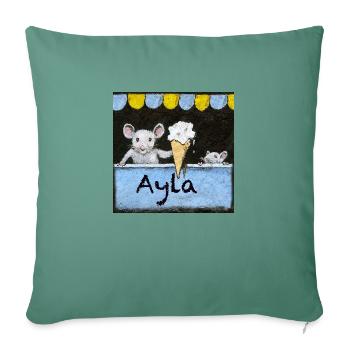 Ayla Personalised Name with mice selling Icecream - Sofa pillowcase 17,3'' x 17,3'' (45 x 45 cm) - cypress green - Front