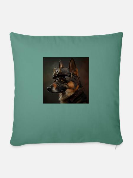 Schaferhund Steampunk - Sofakissenbezug 45 x 45 cm - Tanngrün
