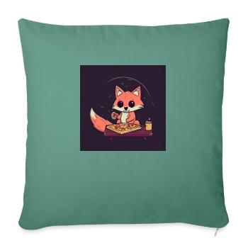 Cute fox watches TV and eats pizza - Sofa pillowcase 17,3'' x 17,3'' (45 x 45 cm) - cypress green - Front