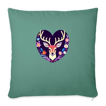 Deer Heart Flowers Nature Forest - Sofa pillowcase 17,3'' x 17,3'' (45 x 45 cm) - cypress green - Front