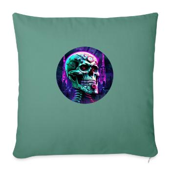 Crâne cyberpunk - Housse de coussin décorative 45 x 45 cm - vert sapin - Devant