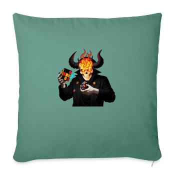 Horned skull | manipulating his puzzle cubes - Sofa pillowcase 17,3'' x 17,3'' (45 x 45 cm) - cypress green - Front