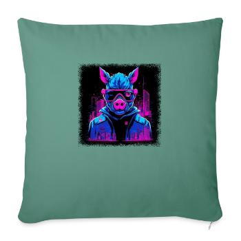 Funny Pig LittlemandyArt Animal Shelter Vegetarian - Sofa pillowcase 17,3'' x 17,3'' (45 x 45 cm) - cypress green - Front