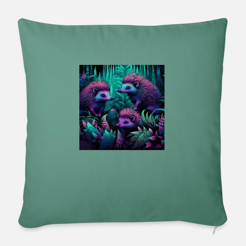 Hérissons style néon fluo - Housse de coussin décorative 45 x 45 cm - vert sapin