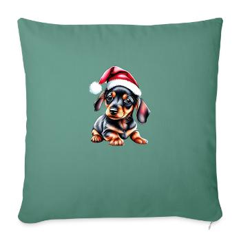 Teckel chiot Noël Teckel chien de Noël - Housse de coussin décorative 45 x 45 cm - vert sapin - Devant