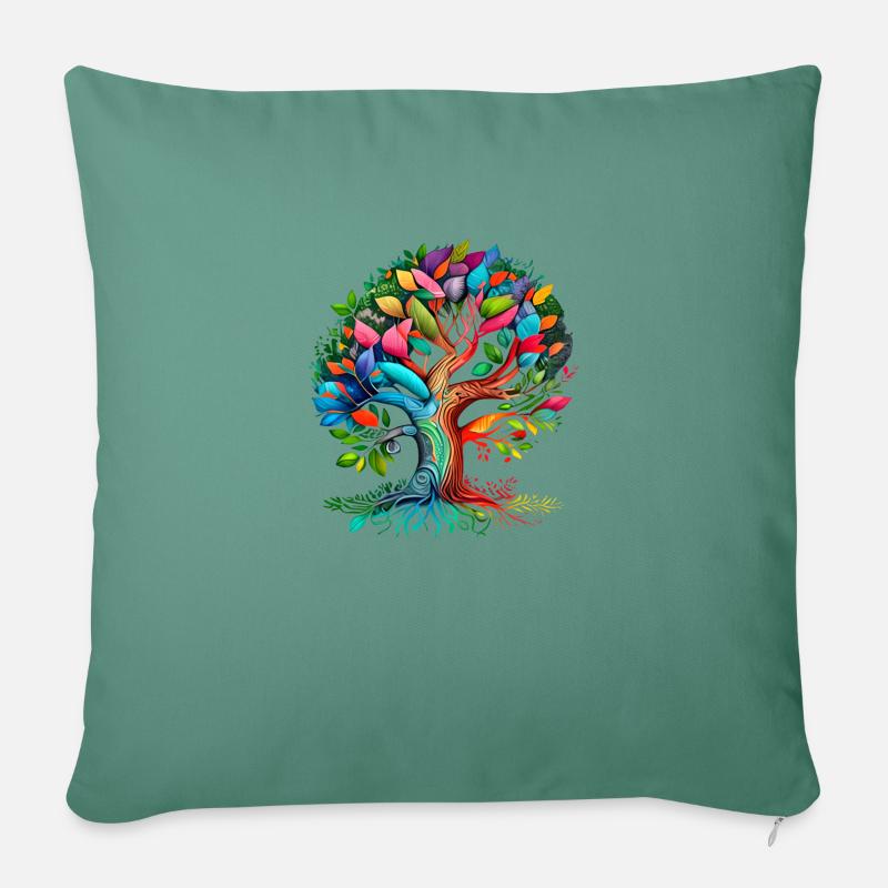 Lebensbaum Yoga Baum des Lebens Meditation - Sofakissenbezug 45 x 45 cm - Tanngrün