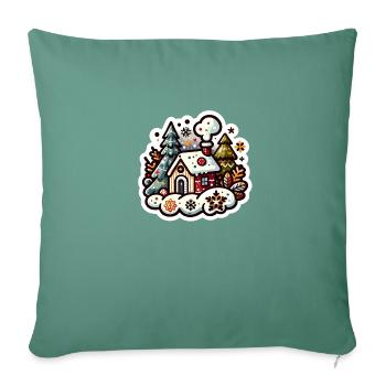 Confortable pays des merveilles d’hiver : un charmant chalet rouge - Housse de coussin décorative 45 x 45 cm - vert sapin - Devant