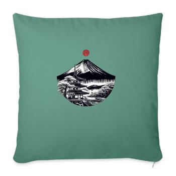 Mont fuji couché de soleil - Housse de coussin décorative 45 x 45 cm - vert sapin - Devant