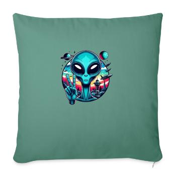 Playful Cartoon Alien: Extraterrestrial Charm - Sofa pillowcase 17,3'' x 17,3'' (45 x 45 cm) - cypress green - Front