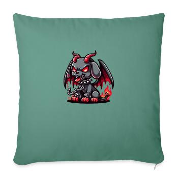 Chien démone - Fougueux Hellhound chibi dessin animé - Housse de coussin décorative 45 x 45 cm - vert sapin - Devant