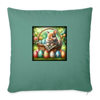 ein süßer hase sitzt in einem Korb - Sofakissenbezug 45 x 45 cm - Tanngrün - Vorne