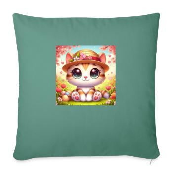 Chaton mignon au printemps avec chapeau de fleur - Housse de coussin décorative 45 x 45 cm - vert sapin - Devant