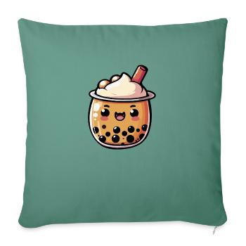 Thé au lait Kawaii Boba mignon - Housse de coussin décorative 45 x 45 cm - vert sapin - Devant