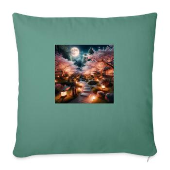 Japan Vintage Zen Garden Cherry Blossom Night - Sofa pillowcase 17,3'' x 17,3'' (45 x 45 cm) - cypress green - Front