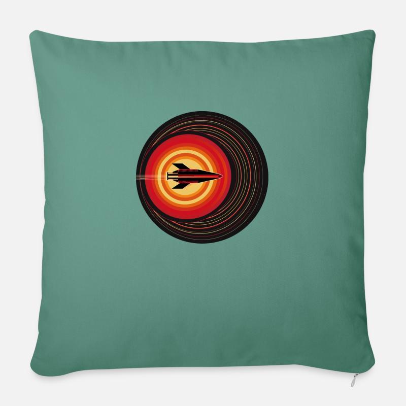 Retro-Rakete im Orbit - Sofakissenbezug 45 x 45 cm - Tanngrün