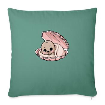 Bébé phoque douillet dans un coquillage rose - Housse de coussin décorative 45 x 45 cm - vert sapin - Devant