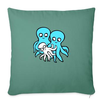Pieuvre Maman Papa Enfant Bébé Mère Père Famille - Housse de coussin décorative 45 x 45 cm - vert sapin - Devant